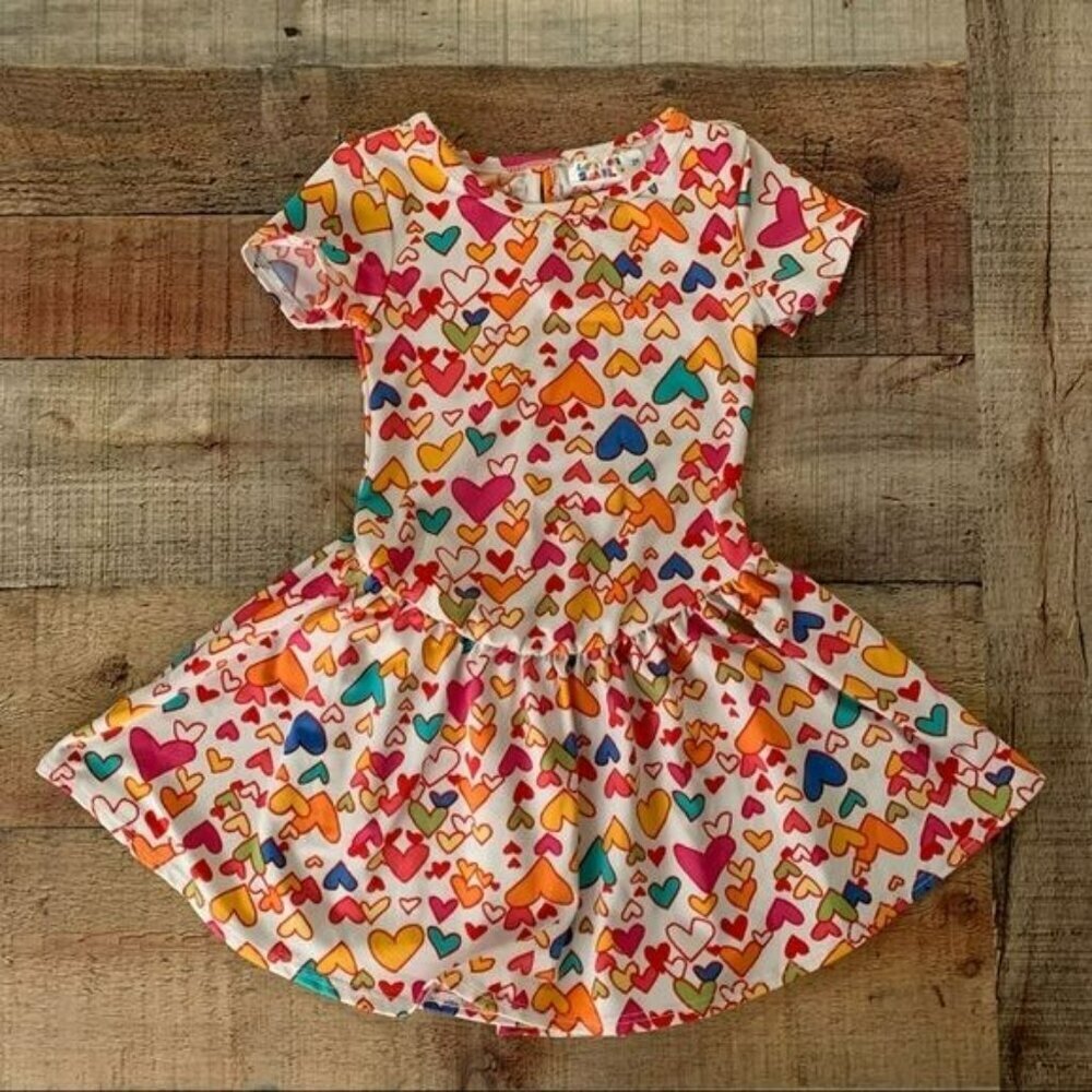 Dot dot smile girls a-line short sleeve dress with hearts -2T